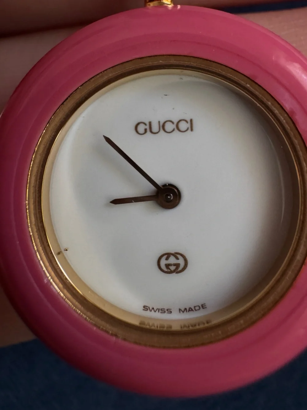 Vintage Gucci 11/12 Change Bezel Gold Pink  Bezel Bangle Quartz Women's Watch